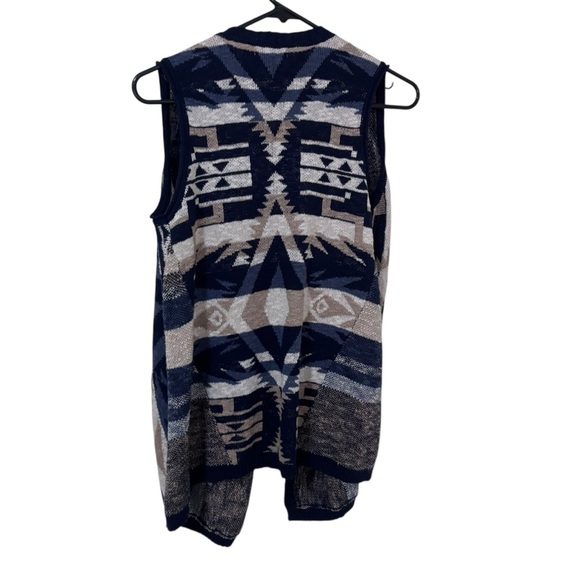 Democracy Navy and Beige Geometric aztec print sleeveless open cardigan size S - Picture 2 of 10